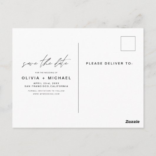 Dusty Blue Minimalist Sla de Date Script Photo op Briefkaart (Achterkant)