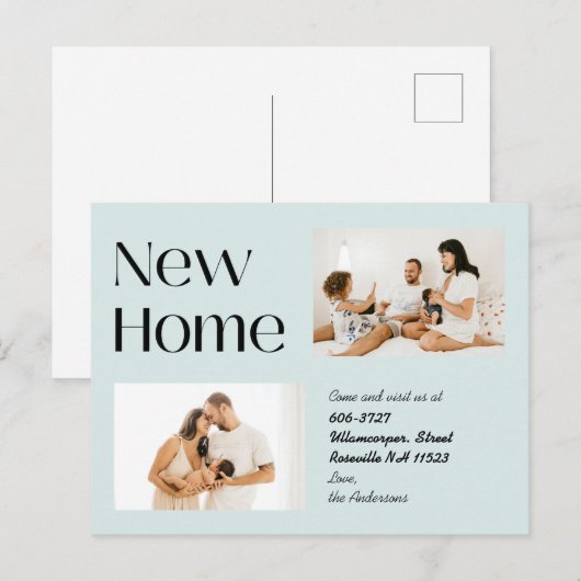 Dusty Blue Minimalist Two Photo New Home Moving Aankondigingskaart (Voorkant / Achterkant)