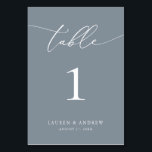 Dusty Blue Minimalist Wedding | Aangepast evenemen Kaart<br><div class="desc">(**VOEG NOTA: Om orde te maken,  pas eenvoudig uw lijstaantal (en naam/datum) aan en voeg elk aantal aan uw kar afzonderlijk toe. Controleer vervolgens wanneer u klaar bent.) Mooie,  elegante,  moderne en minimalistische,  tabelnummerkaart. Volledig aanpasbaar met uw namen (of de Naam van de Gebeurtenis) en Datum.</div>