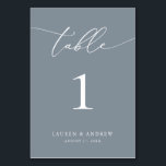 Dusty Blue Minimalist Wedding | Aangepast evenemen Kaart<br><div class="desc">(**VOEG NOTA: Om orde te maken,  pas eenvoudig uw lijstaantal (en naam/datum) aan en voeg elk aantal aan uw kar afzonderlijk toe. Controleer vervolgens wanneer u klaar bent.) Mooie,  elegante,  moderne en minimalistische,  tabelnummerkaart. Volledig aanpasbaar met uw namen (of de Naam van de Gebeurtenis) en Datum.</div>