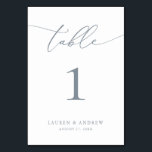 Dusty Blue Minimalist Wedding | Aangepaste eveneme Kaart<br><div class="desc">(**VOEG NOTA: Om orde te maken,  pas eenvoudig uw lijstaantal (en naam/datum) aan en voeg elk aantal aan uw kar afzonderlijk toe. Controleer vervolgens wanneer u klaar bent.) Mooie,  elegante,  moderne en minimalistische,  tabelnummerkaart. Volledig aanpasbaar met uw namen (of de Naam van de Gebeurtenis) en Datum.</div>