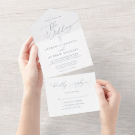 Dusty Blue Minimalist Wedding All In One Uitnodiging