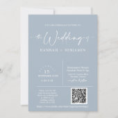 Dusty Blue Minimalist Wedding Arch QR Code Foto Kaart (Voorkant)