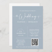 Dusty Blue Minimalist Wedding Arch QR Code Foto Kaart (Voorkant / Achterkant)