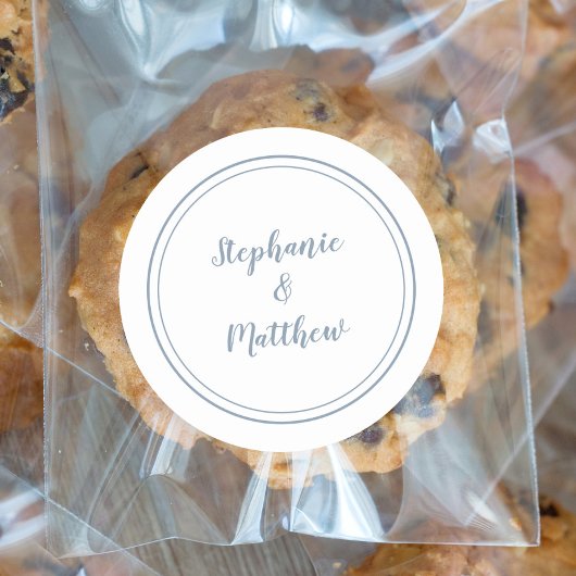 Dusty Blue Minimalist Wedding Bride Groom Favor Ronde Sticker