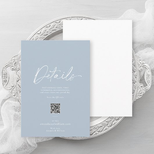 Dusty Blue Minimalist Wedding Details Card Kaart