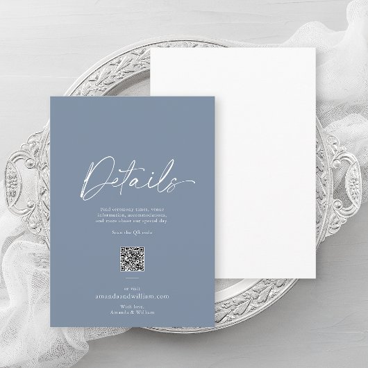 Dusty Blue Minimalist Wedding Details Card Kaart