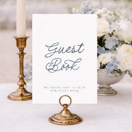 Dusty Blue Minimalist Wedding Guest Book Sign Kaart