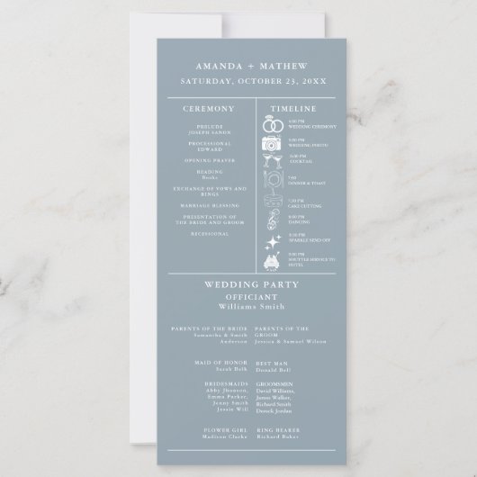 Dusty blue Minimalist Wedding Infographic Programm (Voorkant)
