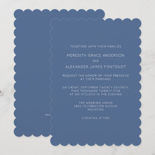 Dusty Blue Minimalist Wedding Invitation Kaart (Voorkant / Achterkant)