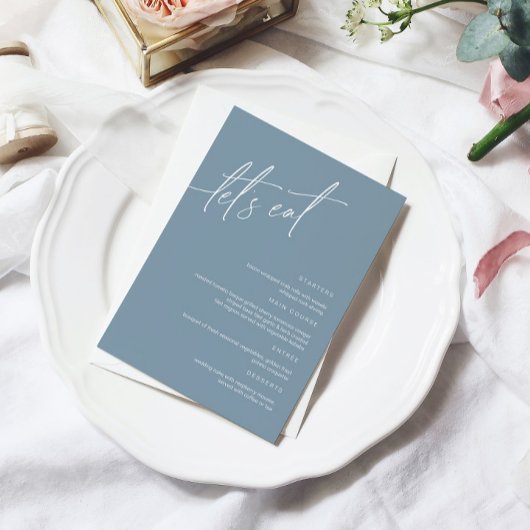 Dusty Blue Minimalist Wedding Menu Kaart