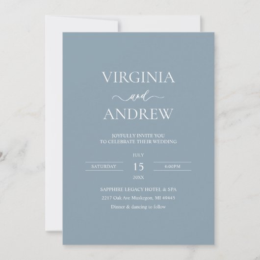 Dusty Blue Minimalist Wedding Monogram Kaart (Voorkant)