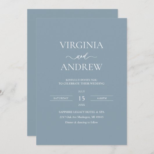 Dusty Blue Minimalist Wedding Monogram Kaart (Voorkant / Achterkant)
