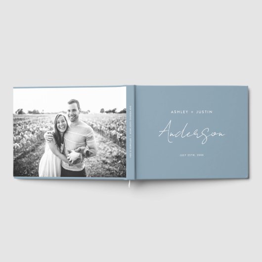 Dusty Blue Minimalist Wedding Personalized Gastenboek (Volledig)