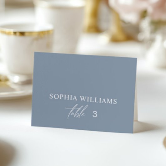 Dusty Blue Minimalist Wedding Place Card Kaart
