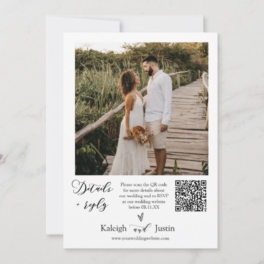 Dusty Blue Minimalist Wedding QR Code Foto Kaart (Achterkant)