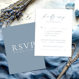 Dusty Blue Minimalist Wedding RSVP Card Kaartje