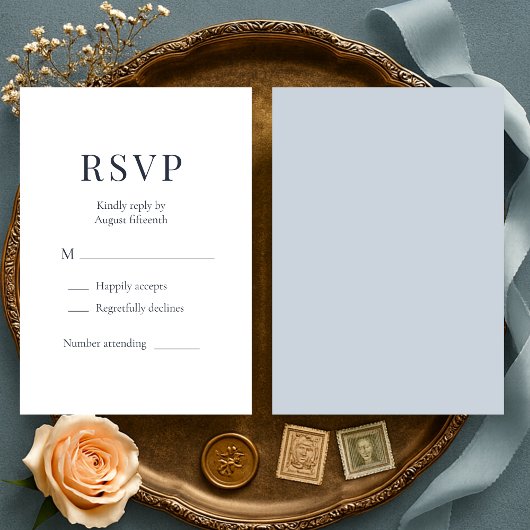 Dusty Blue Minimalist Wedding RSVP  Kaartje