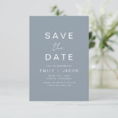Dusty Blue Minimalist Wedding Save the Date Kaart (Staand voorkant)