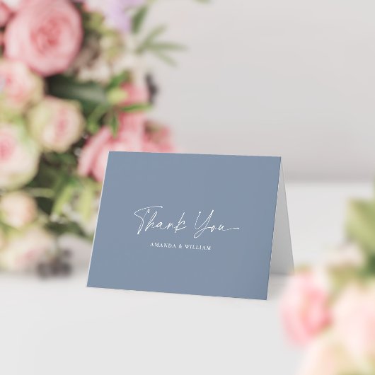Dusty Blue Minimalist Wedding Thank You Card Bedankkaart