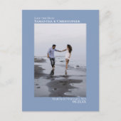 Dusty Blue Minimalist Weduwfoto slaat de datum op Aankondigingskaart (Voorkant)