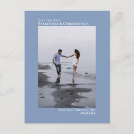 Dusty Blue Minimalist Weduwfoto slaat de datum op Aankondigingskaart