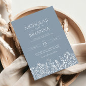 Dusty Blue Minimalist Wildflower bruiloft foto Kaart