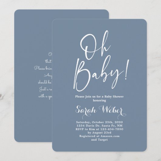 Dusty Blue minimalistisch baby shower boy Kaart (Voorkant / Achterkant)