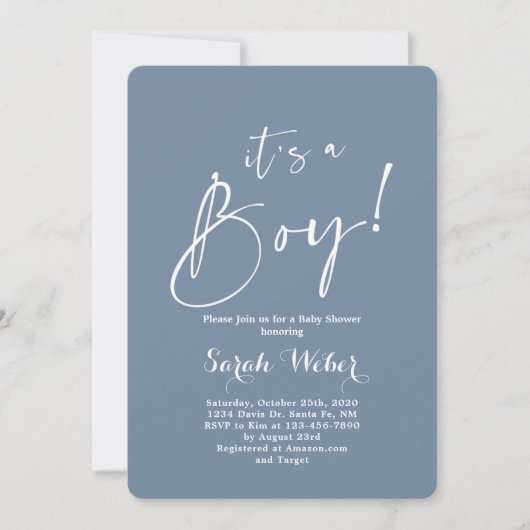 Dusty Blue minimalistisch baby shower boy Kaart (Voorkant)