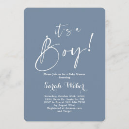 Dusty Blue minimalistisch baby shower boy Kaart