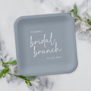 Dusty Blue minimalistisch script bruids brunch Papieren Bordje