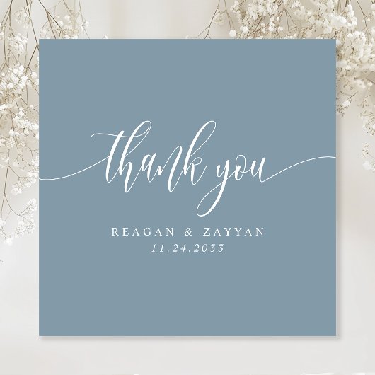 Dusty Blue minimalistisch script bruiloft Bedankkaart