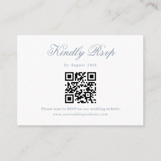 Dusty Blue minimalistisch script bruiloft QR code Informatiekaartje (Voorkant)