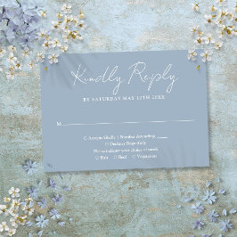 Dusty Blue Minimalistische Elegant Script bruiloft RSVP Kaartje