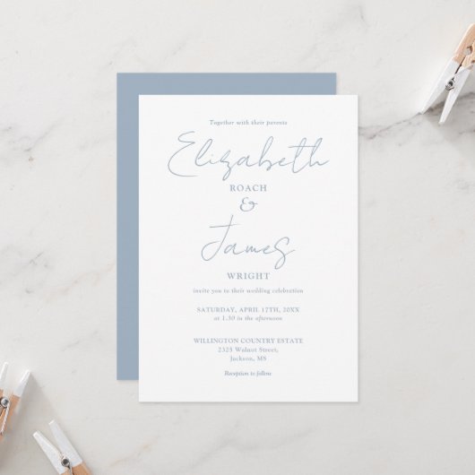 Dusty Blue Minimalistische Elegante QR Code Bruilo Kaart (Voorkant / Achterkant in situ)