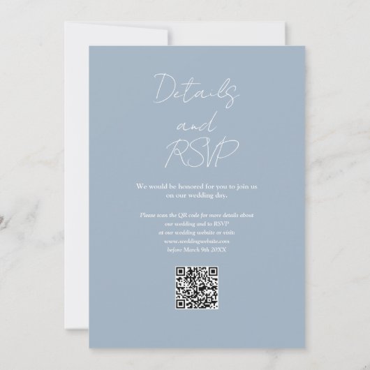 Dusty Blue Minimalistische Elegante QR Code Bruilo Kaart (Achterkant)