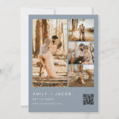Dusty Blue Minimalistische foto QR code bruiloft Kaart (Voorkant)