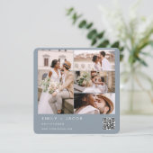 Dusty Blue Minimalistische foto QR code bruiloft Kaart (Staand voorkant)