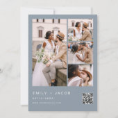 Dusty Blue Minimalistische foto QR code Wit Bruilo Kaart (Voorkant)
