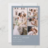 Dusty Blue minimalistische foto Vijf foto bruiloft Kaart (Voorkant)