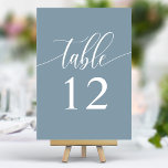 Dusty Blue minimalistische kalligrafie bruiloft Kaart<br><div class="desc">Verbeter uw huwelijksreceptie met ingetogen elegantie. Deze minimalistische tabelnummers bevatten een enkel woord,  "Table",  in een delicaat kalligrafisch schrift op een kalmerende stoffige blauwe achtergrond. Het eenvoudige maar verfijnde ontwerp voegt een vleugje verfijning toe aan uw tafelsetting,  waardoor uw bloemstukken en andere inrichting kunnen schitteren.</div>