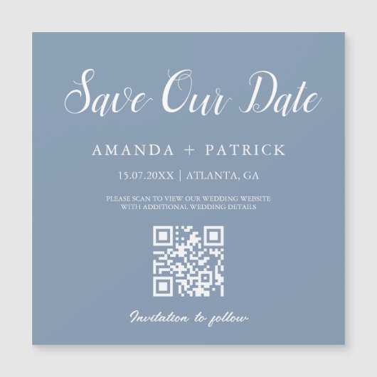 Dusty Blue minimalistische QR-code Sla de datummag (Voorkant)