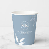 Dusty Blue minimalistische tak laat Initialen Logo Papieren Bekers (Achterkant)