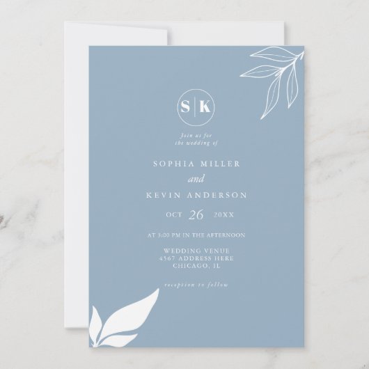 Dusty Blue minimalistische tak laat moderne bruilo Kaart (Voorkant)