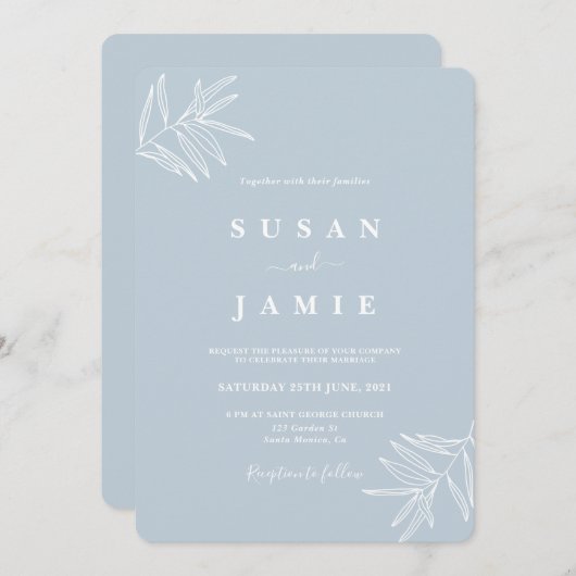 Dusty Blue-minimalistische trouwuitnodiging Kaart (Voorkant / Achterkant)