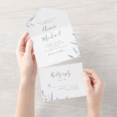 Dusty blue minuscule bruine bruiloft all in one uitnodiging (Afscheurbaar)