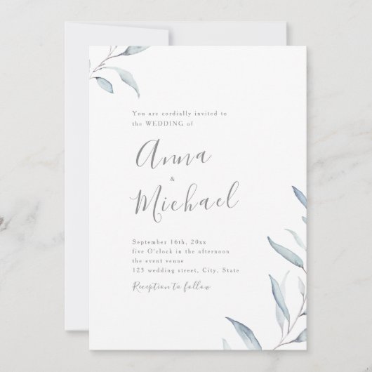 Dusty blue minuscule bruinkoolbruiloft kaart (Voorkant)