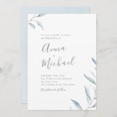 Dusty blue minuscule bruinkoolbruiloft kaart (Voorkant / Achterkant)
