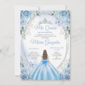 Dusty Blue Mis Quince Silver Bloemen Quinceañera Kaart (Voorkant)