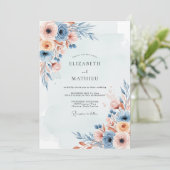 Dusty Blue Misty Botanical Wedding Kaart (Staand voorkant)